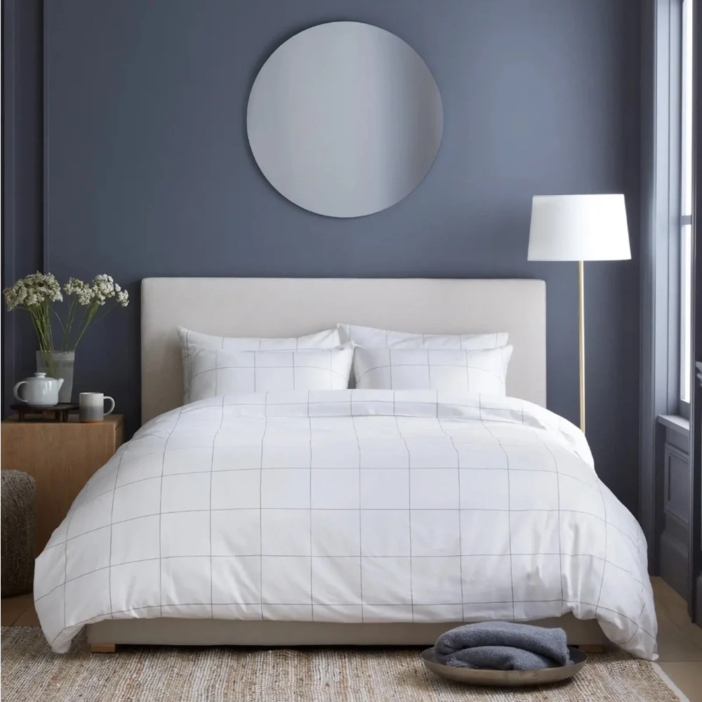 QUINCE Luxury Organic Sateen Duvet Cover Windowpane King Cal King